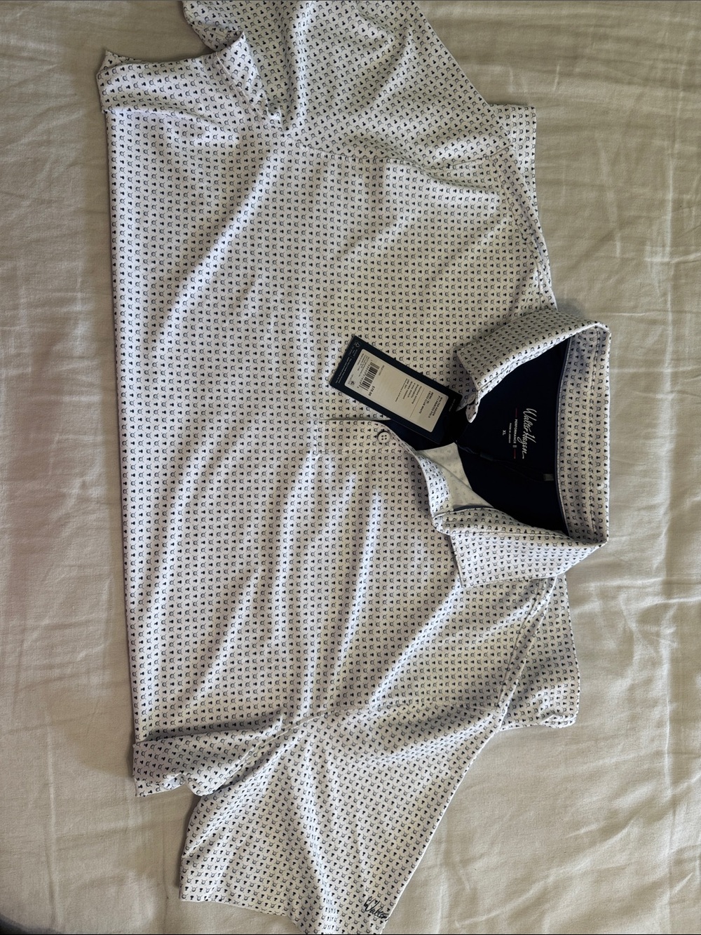 Walter Hagen White Polo with Navy Micro Print
